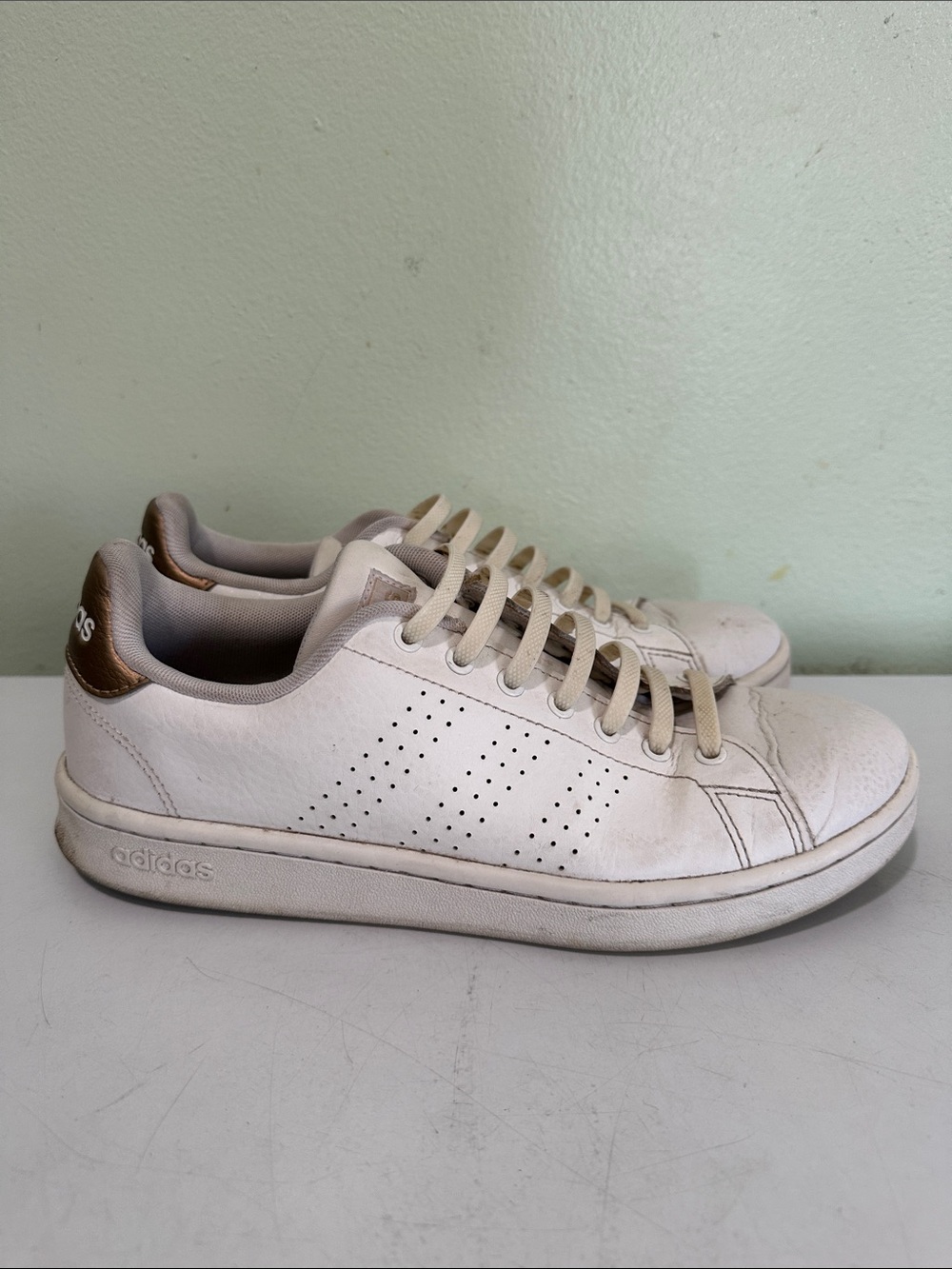 adidas White Sneakers with Metallic Gold Heel Tab